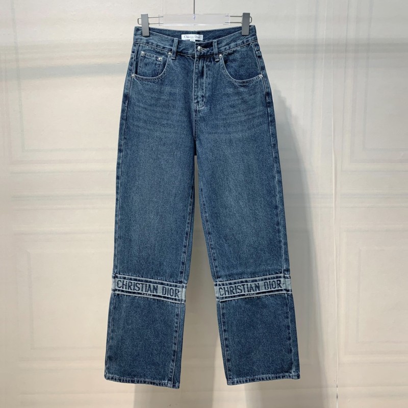 Dior patchwork letter denim trousers casual all-match jeans