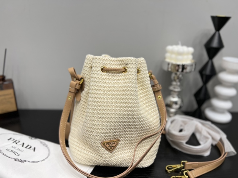 PARDA embroidered logo detachable and adjustable shoulder strap with leather woven bucket bag