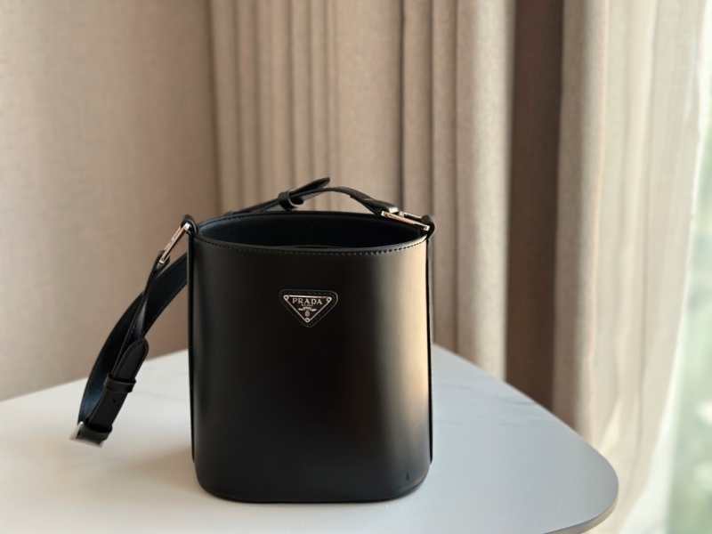Prada brand logo solid color smooth calfskin bucket bag portable shoulder crossbody bag
