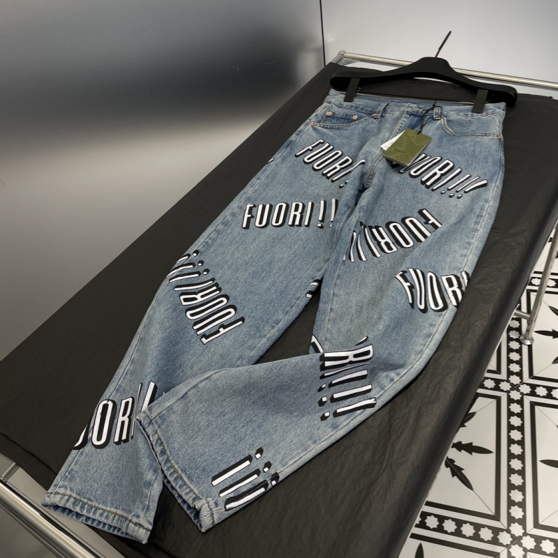 Gucci 23 New Arrival Printed Denim Carrot Pants Printed Pattern Jeans