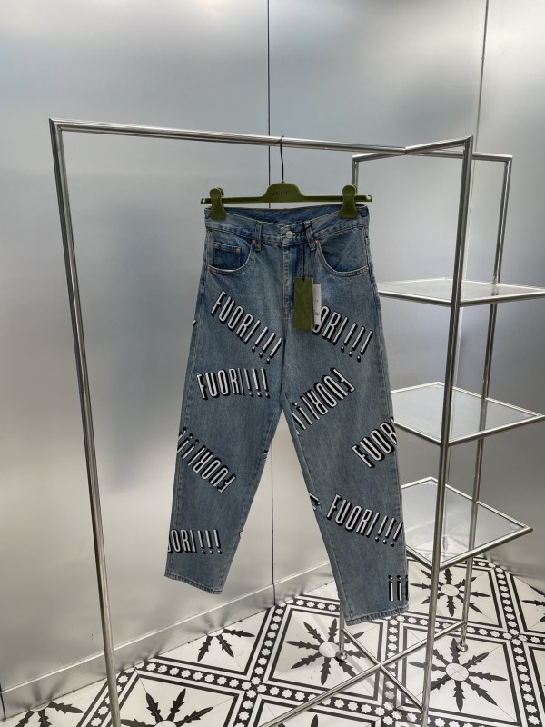 Gucci 23 New Arrival Printed Denim Carrot Pants Printed Pattern Jeans
