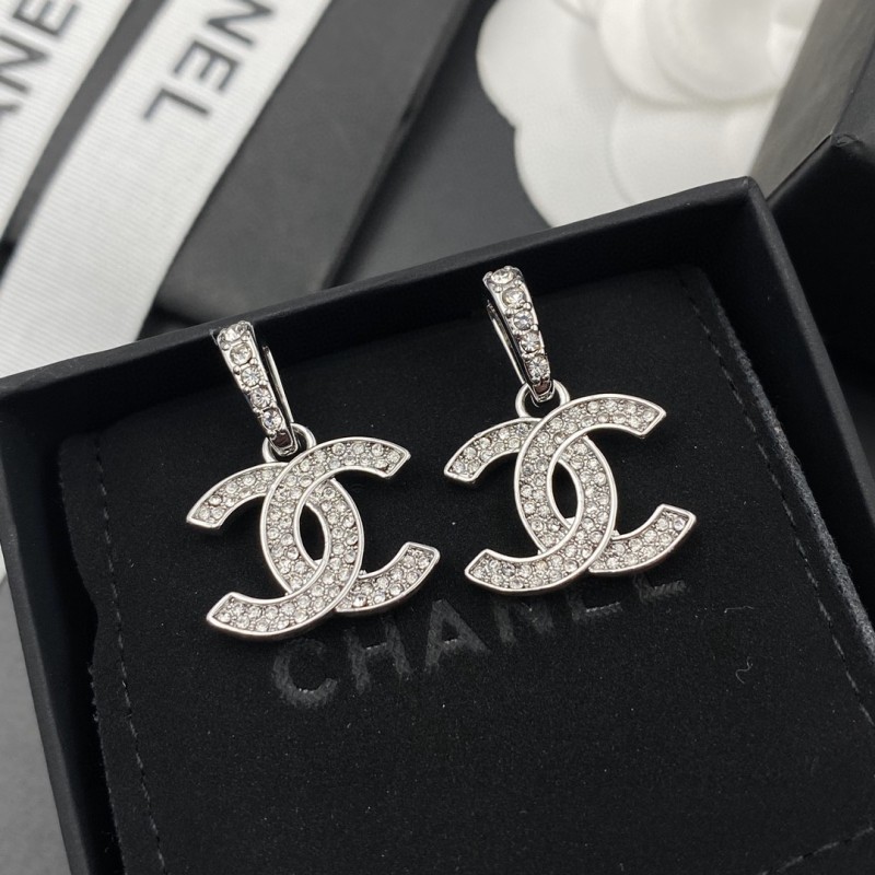 Chanel latest fashion trend double row letter crystal diamond earrings