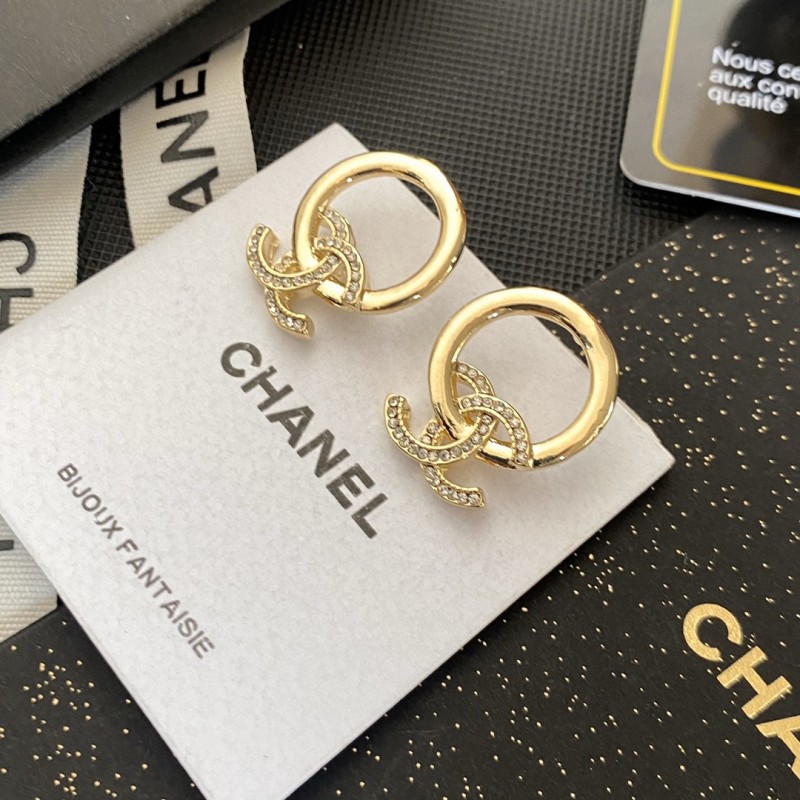 CHANEL latest New arrival small fragrant diamond hollow ring letter stud earrings