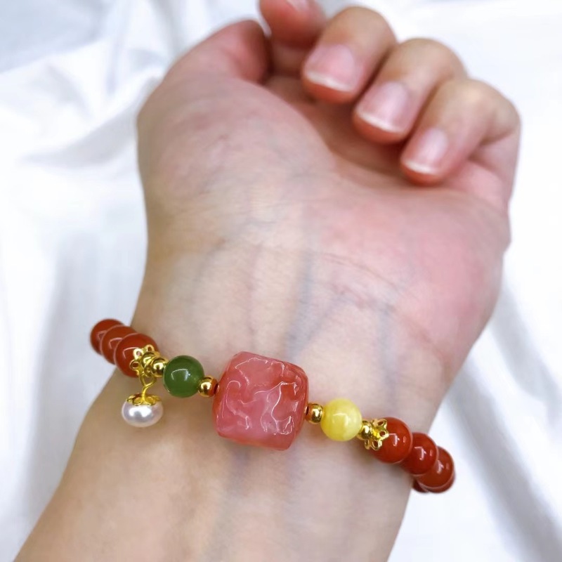 Handpicked Natural Red Agate Gemstone Beaded Bracelet