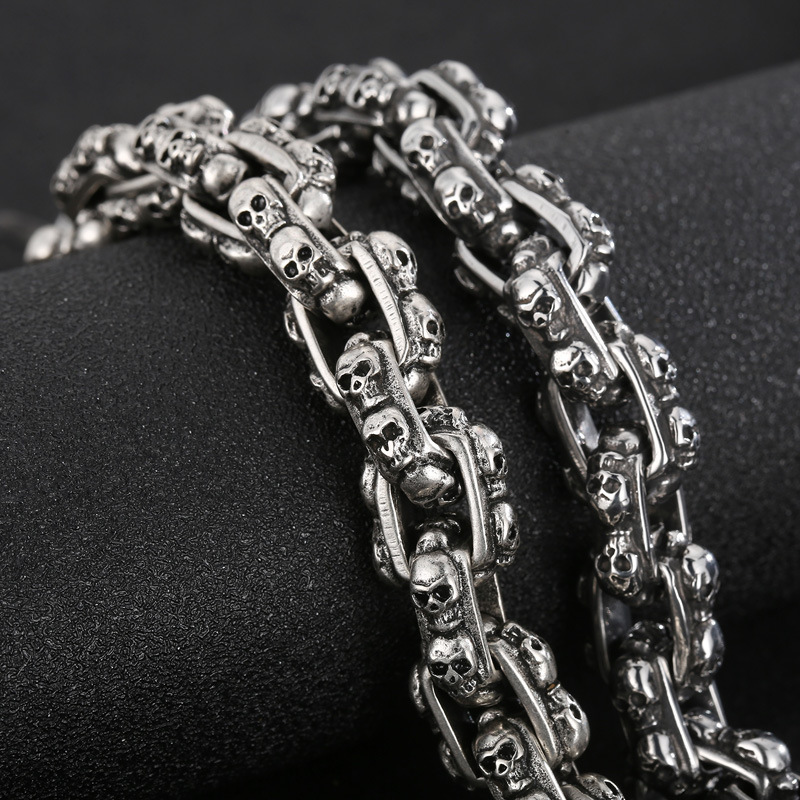 Klapgo Stainless Steel Gothic Skull Linked Chain Bracelet,Vintage Biker Gothic Bracelet for Men and Women