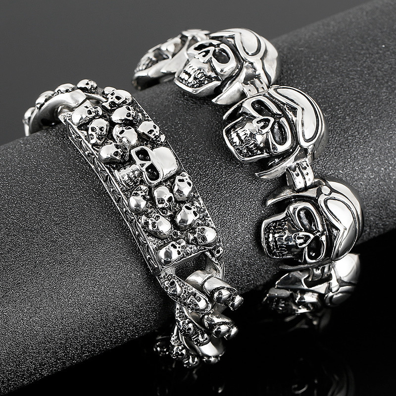 Roseheart Punk Rock Skull Bracelets for Men Titanium Steel Skeleton Male Bracelet