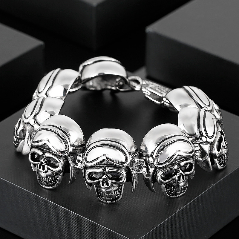 Roseheart Punk Rock Skull Bracelets for Men Titanium Steel Skeleton Male Bracelet