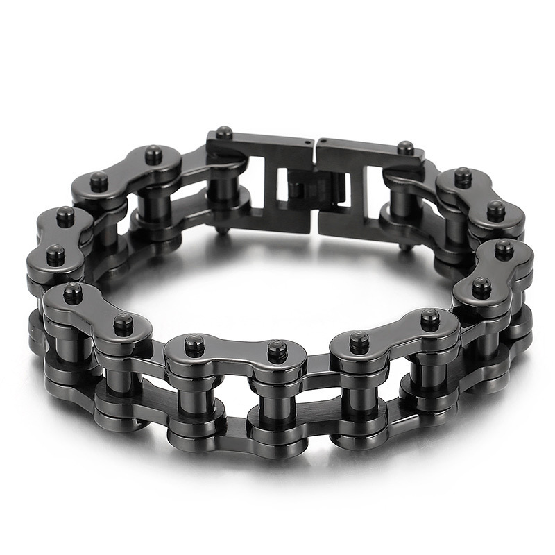 18mm Masculine Mens Bike Chain Bracelet of Stainless Steel Two-Tone Polished