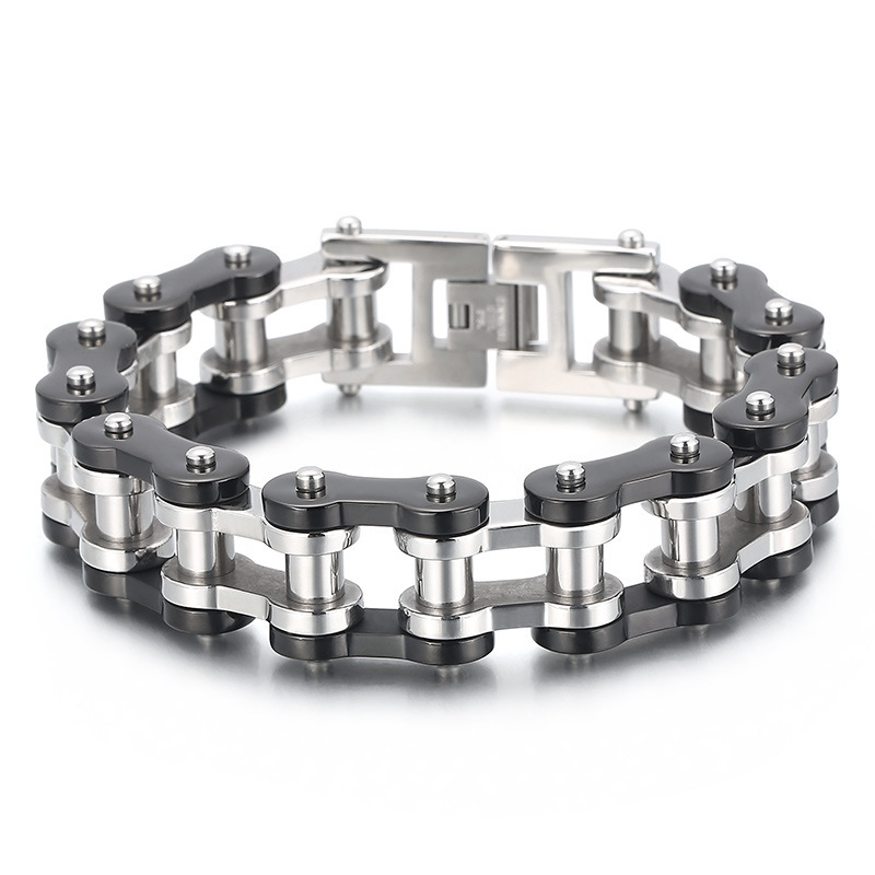 18mm Masculine Mens Bike Chain Bracelet of Stainless Steel Two-Tone Polished