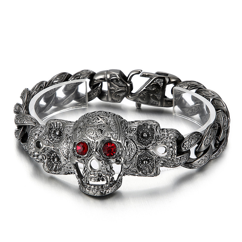 Vintage Pattern Red Eye Skull Men's Bracelet