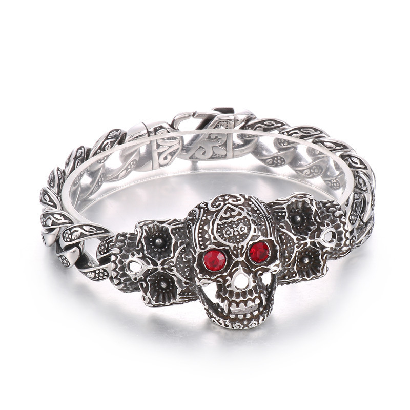 Vintage Pattern Red Eye Skull Men's Bracelet