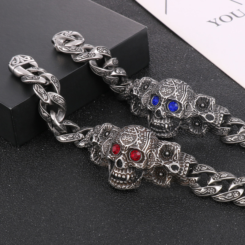 Vintage Pattern Red Eye Skull Men's Bracelet