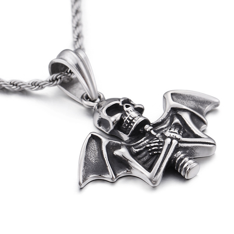 Retro Punk Bat Skull Stainless Steel Pendant