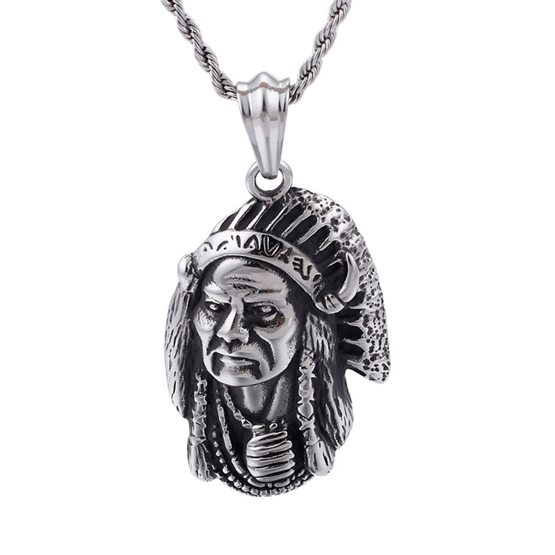 Indian Tribal Legend Chief Titanium Steel Pendant