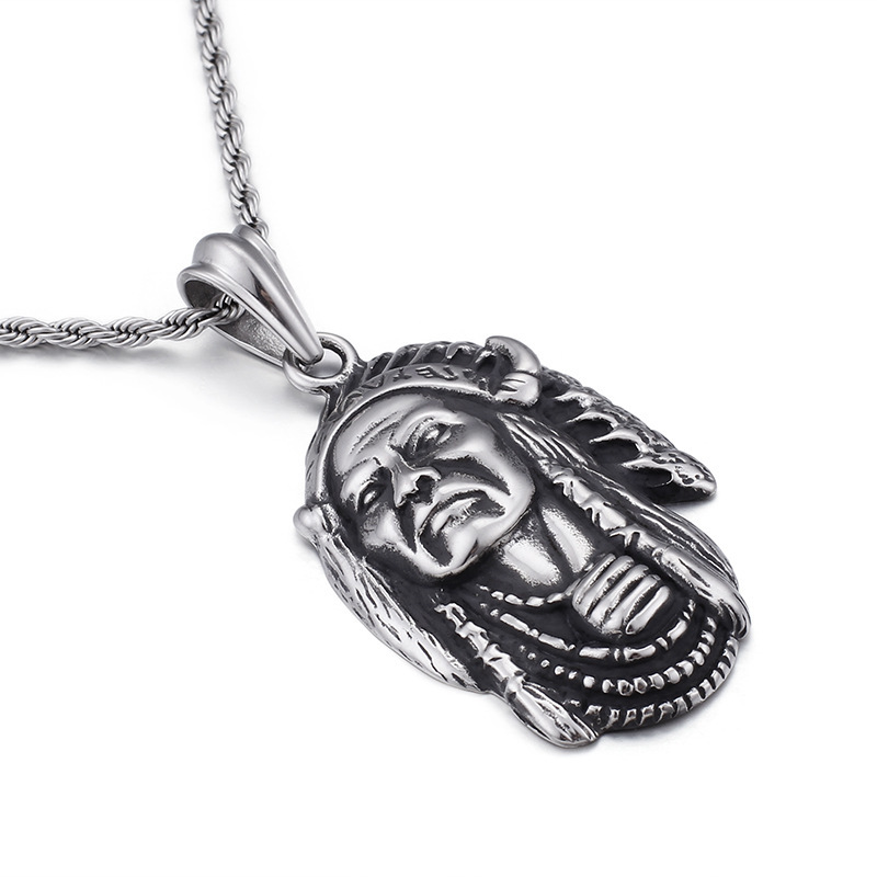 Indian Tribal Legend Chief Titanium Steel Pendant