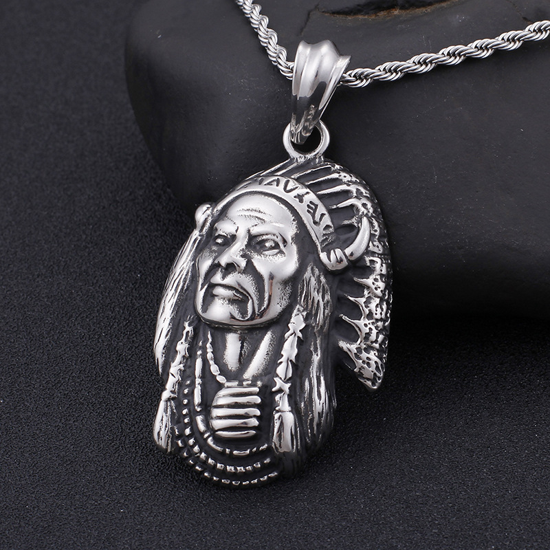 Indian Tribal Legend Chief Titanium Steel Pendant