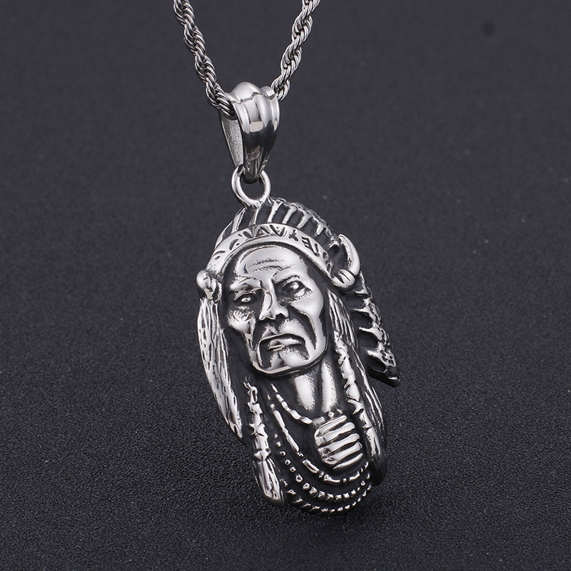 Indian Tribal Legend Chief Titanium Steel Pendant