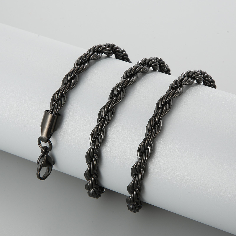 Hip-hop style black titanium steel winding ladder twist necklace for men and women