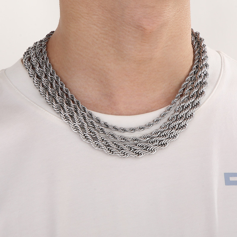Rock Hip Hop Steel Color Men's and Women's Titanium Steel Twist Chain Necklace