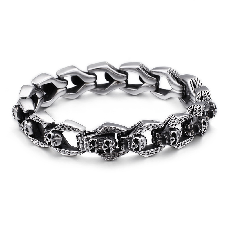 Personalized punk style skull titanium steel bracelet