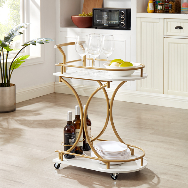 2-Tier Bar Cart, Mobile Bar Serving Cart, Industrial Style Wine Cart for Kitchen, Beverage Cart with Wine Rack and Glass Holder, Rolling Drink Trolley for Living Room
