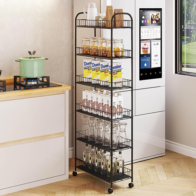 6 Tier Slim Rolling Storage Cart, Mobile Shelving Unit with Wheels, Metal Wire Storage Shelving Rack with Baskets for Kitchen Bathroom Office Laundry Narrow Piaces