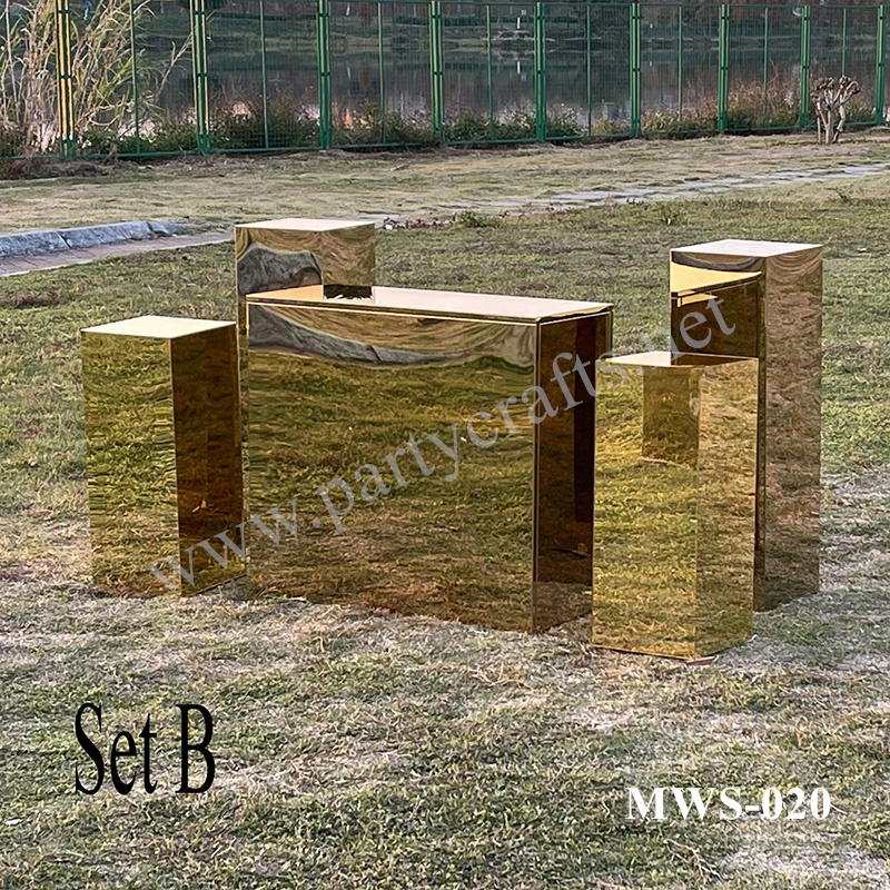 gold mirror rectangle pedestal stand aisle decoration   free standing square riser stand mirror cube art display stands wedding table centerpiece base cake table sweet table candy place tall gold centerpiece stand backdrop stand wedding stand decoration