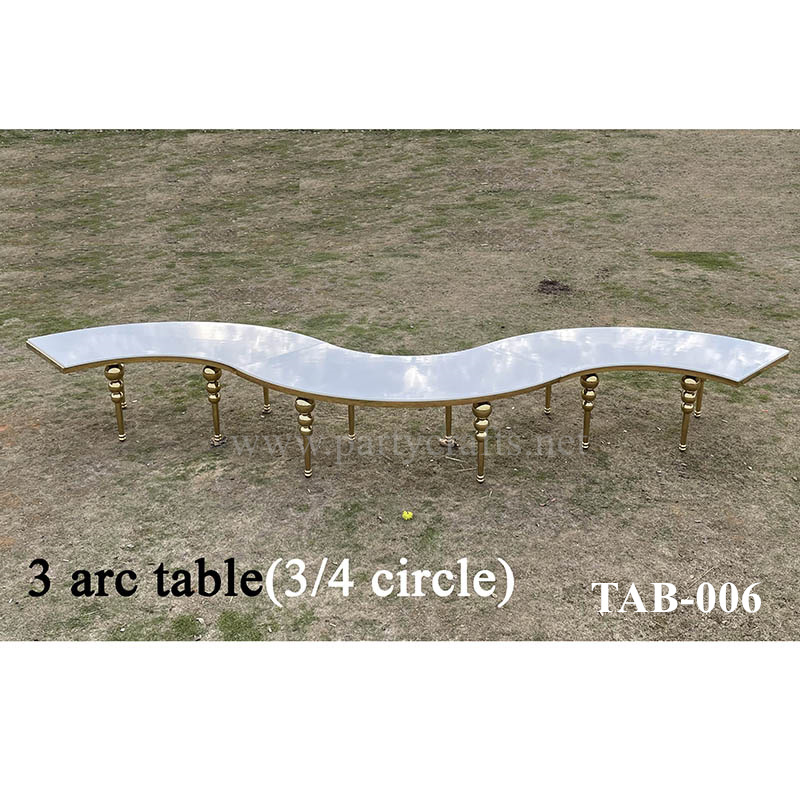 arc stainless steel table golden corner white desktop wedding party event hotel hall decoration (TAB-006)