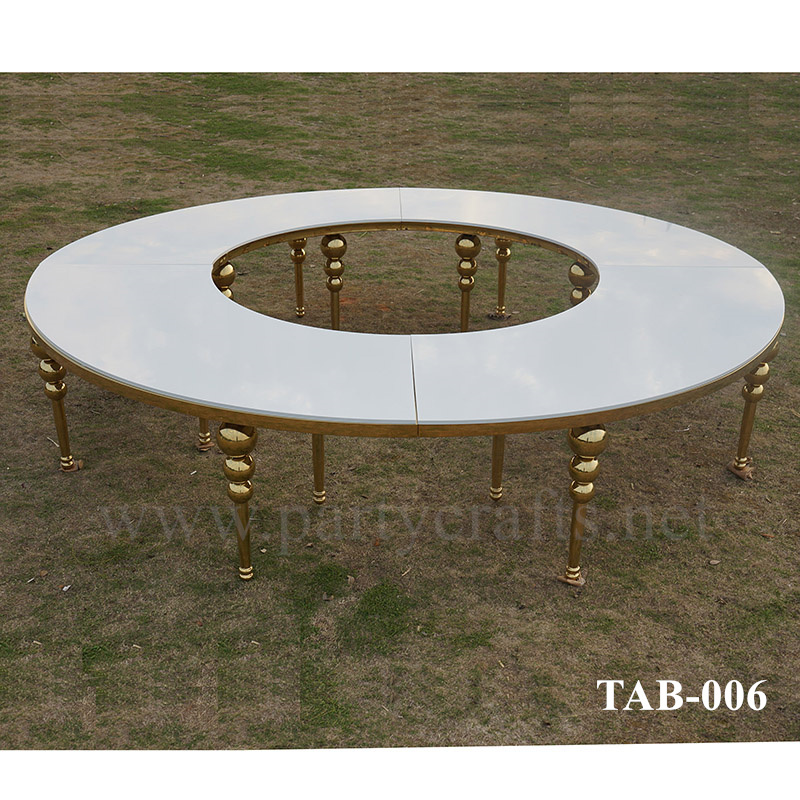 arc stainless steel table golden corner white desktop wedding party event hotel hall decoration (TAB-006)