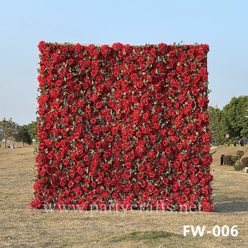  red 3D flower wall romantic rose floral wall for party events planning bridal shower couples shower wedding photo backdrops decoration (FW-006)