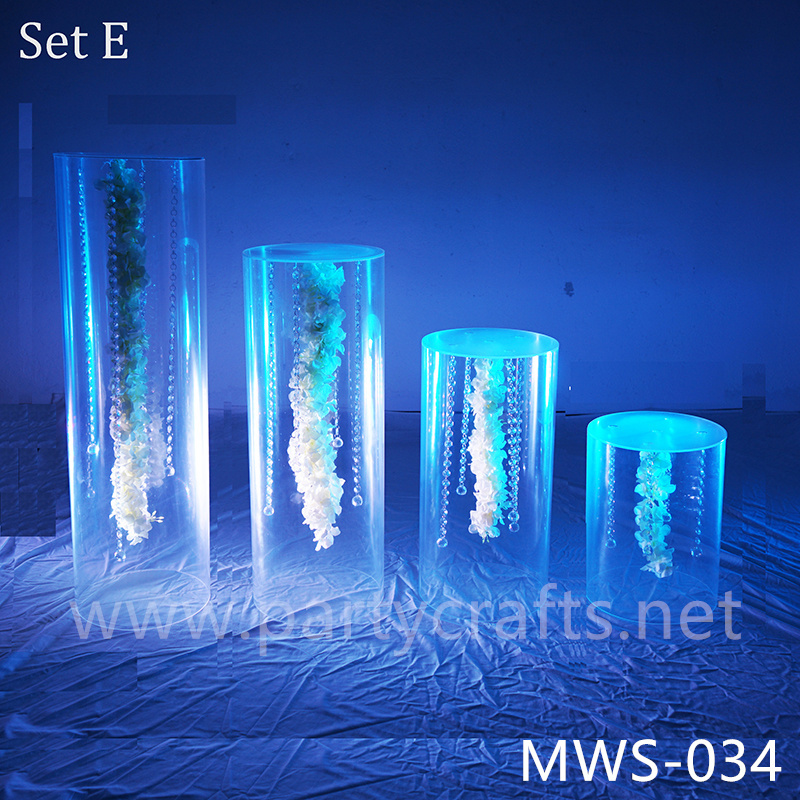 clear acrylic cylinder pedestal plinth aisle decoration wedding party event bridal shower stage stand decoration (MWS-034)