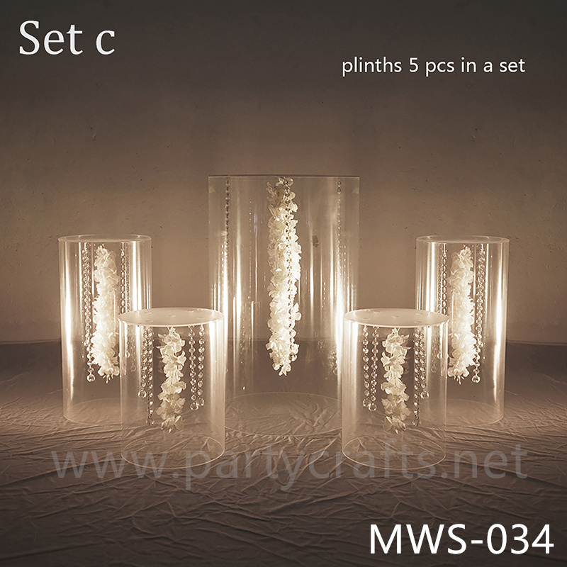 clear acrylic cylinder pedestal plinth aisle decoration wedding party event bridal shower stage stand decoration (MWS-034)