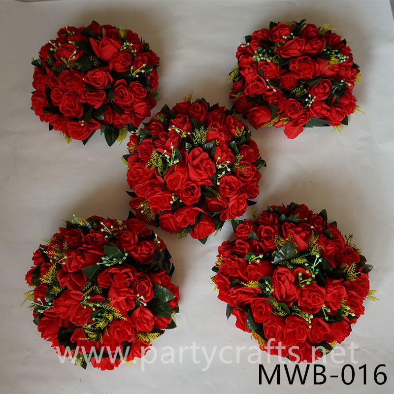 red hemisphere artificial flower ball