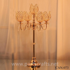 gold 5 arms metal loutus shape crystal tall candelabra centerpiece home decoration candle holder wedding party event bridal shower table decoration aisle decoration