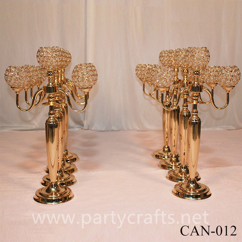 gold  3 arms crystal candelabra centerpiece candle holder wedding party event bridal shower table decoration
