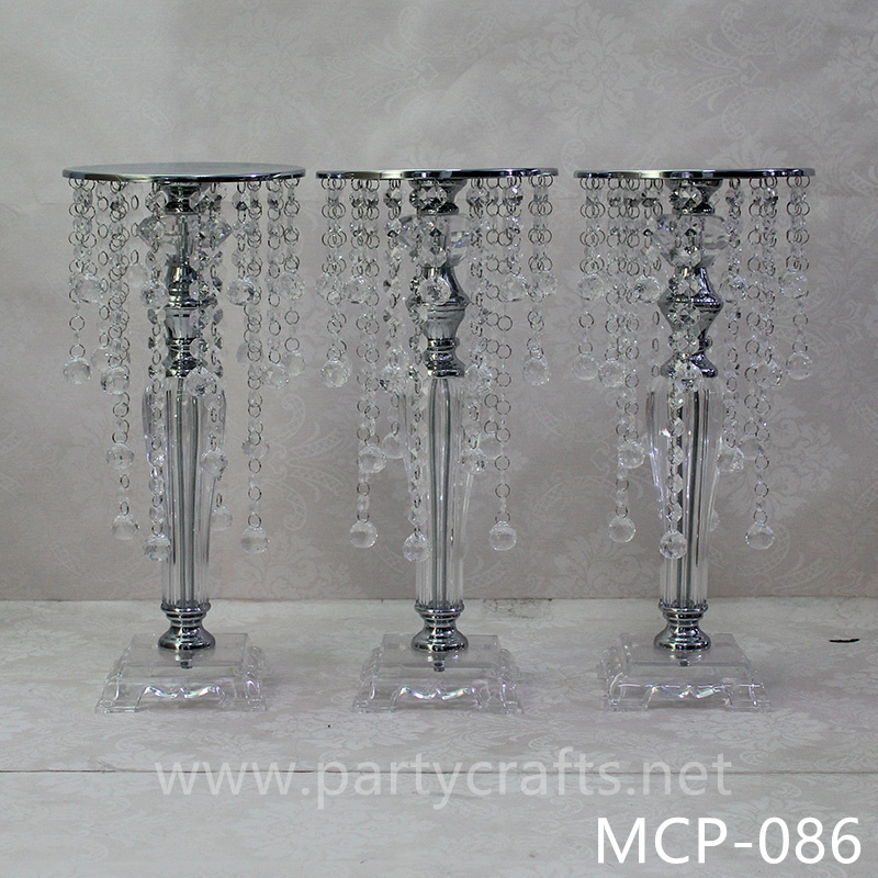 metal silver wedding flower stand hanging crystal beads table centerpiece  bridal shower wedding birthday party event decoration