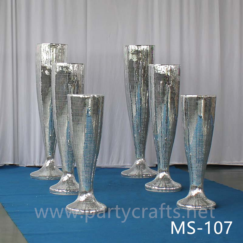 silver mirror fiberglass vase  decoration engraved pattern wedding party decoration bridal shower event decoration living room hotel hall decoration