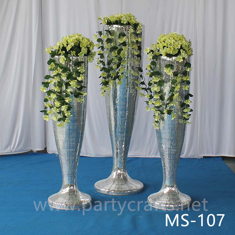 silver mirror fiberglass vase  decoration engraved pattern wedding party decoration bridal shower event decoration living room hotel hall decoration aisle decoration