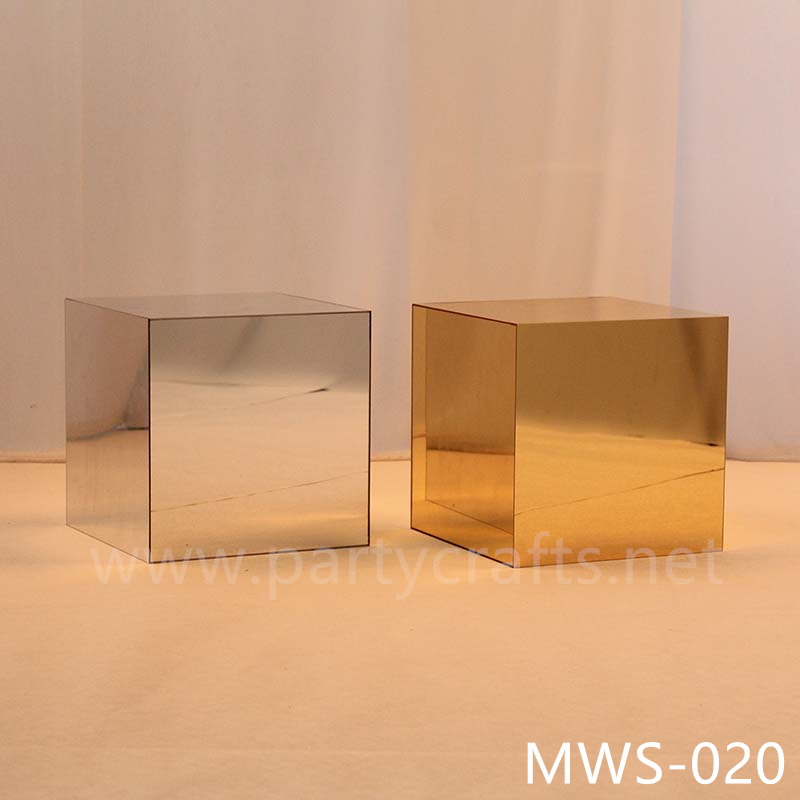 gold mirror rectangle pedestal stand aisle decoration   free standing square riser stand mirror cube art display stands wedding table centerpiece base cake table sweet table candy place tall gold centerpiece stand backdrop stand wedding stand decoration