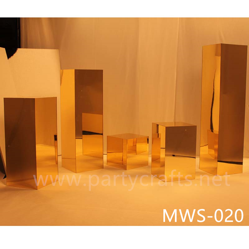 gold mirror rectangle pedestal stand aisle decoration   free standing square riser stand mirror cube art display stands wedding table centerpiece base cake table sweet table candy place tall gold centerpiece stand backdrop stand wedding stand decoration