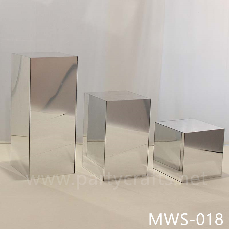 silver pedestal stand square  riser stand mirror cube art display stands  wedding table centerpiece cake table sweet table