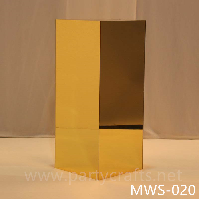 gold mirror rectangle pedestal stand aisle decoration   free standing square riser stand mirror cube art display stands wedding table centerpiece base cake table sweet table candy place tall gold centerpiece stand backdrop stand wedding stand decoration