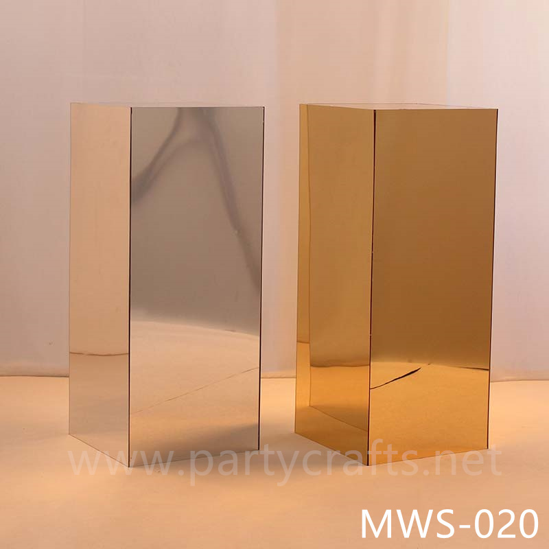 gold mirror rectangle pedestal stand aisle decoration   free standing square riser stand mirror cube art display stands wedding table centerpiece base cake table sweet table candy place tall gold centerpiece stand backdrop stand wedding stand decoration