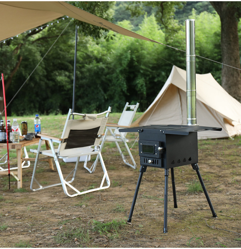 Portable Tent Wood Burning Stove with Pipe Multipurpose Camping Heating Wood Burning Stove for Tents Shelters and Cam