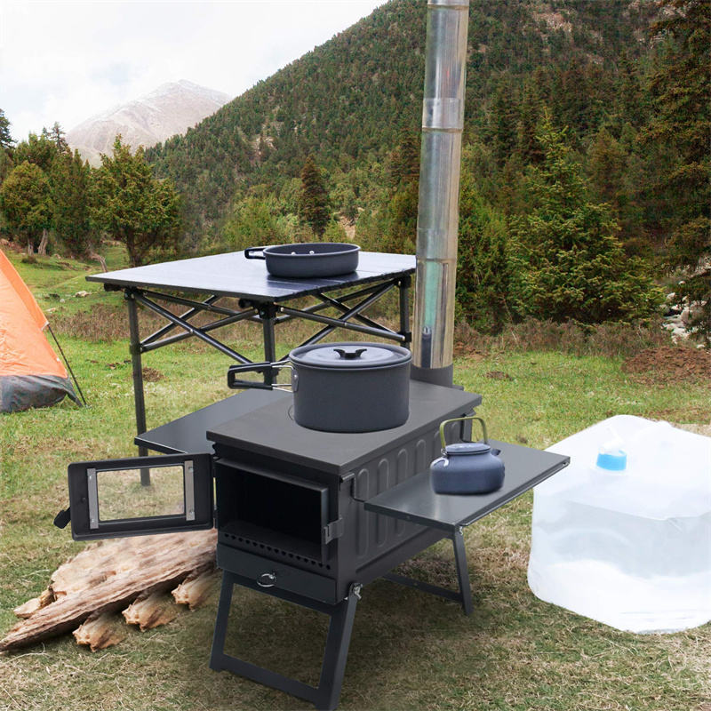 Outdoor Camp Stove include View Glass Portable Heater Wood Tent Stove with Large Firebox Chimney Pipes for Camping