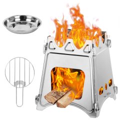 Camping Wood Stove,Portable Wood Camping Stove Outdoor Folding Wood Stove,Lightweight Portable Wood Burning Camping Stove Trapezoidal (Stainless Steel)