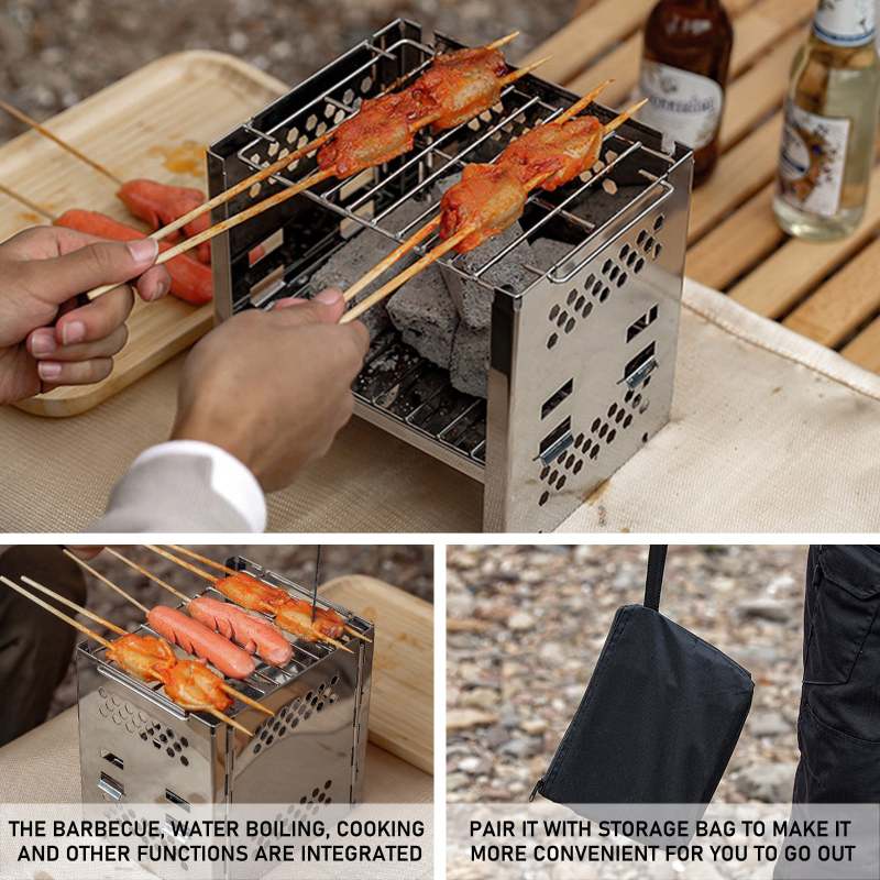 Portable Folding  Stainless Steel stove Muti-Function Wood Burning Camp Travel stove for Camping Hiking Cooking Pinic Bbq