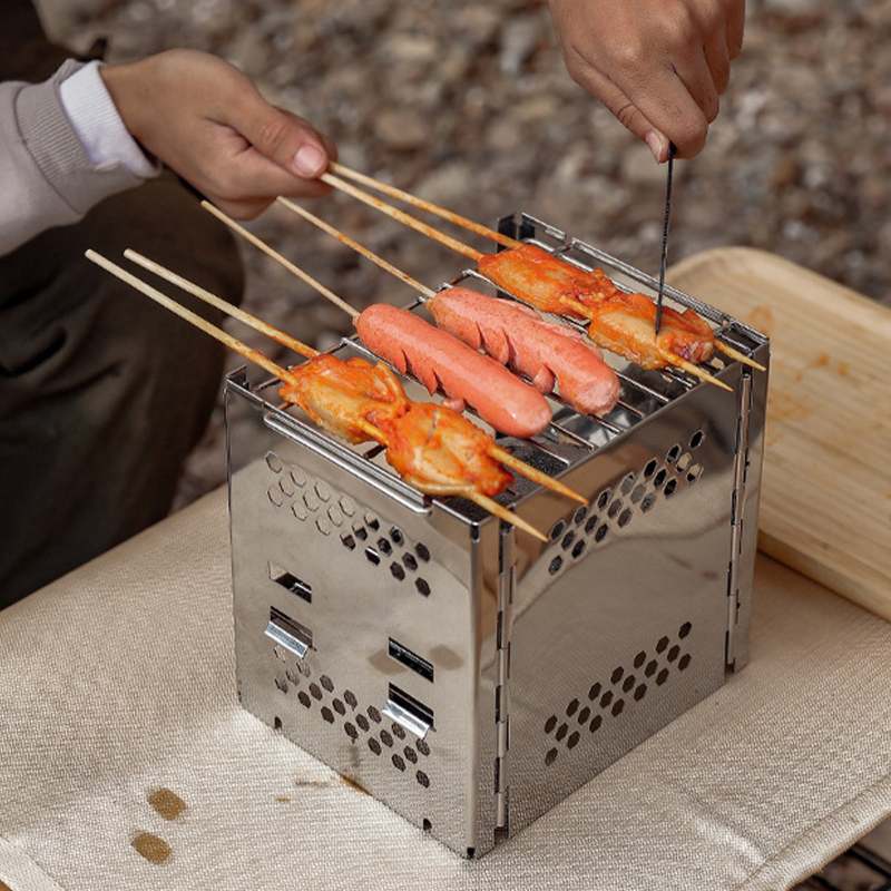 Portable Folding  Stainless Steel stove Muti-Function Wood Burning Camp Travel stove for Camping Hiking Cooking Pinic Bbq