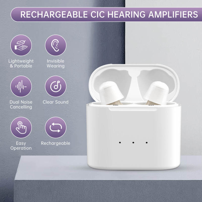 2 Packs Mini Hearing Aids for Seniors Rechargeable, Invisible In Ear Hearing Amplifiers with Noise Cancelling for Adults, Hearing Assist Device with Magnetic Contact Charging Box, 1 Pair, Beige