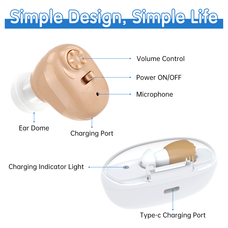 Cheap Price Hearing Aid for Seniors Rechargeable, Single Ear Hearing Amplifier Aid for Adults, Hearing Assist Device with Charging Base, Clear Sound, Beige